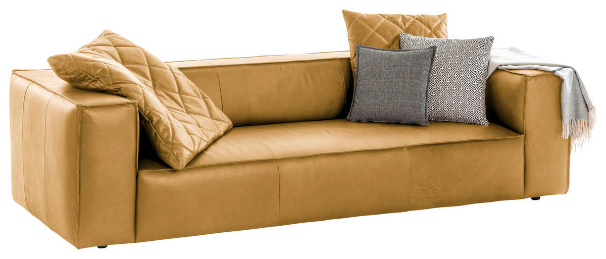 3-SITZER-SOFA around the block Echtleder Gelb  - Gelb, MODERN, Leder/Kunststoff (260/66/104cm) - Chilliano