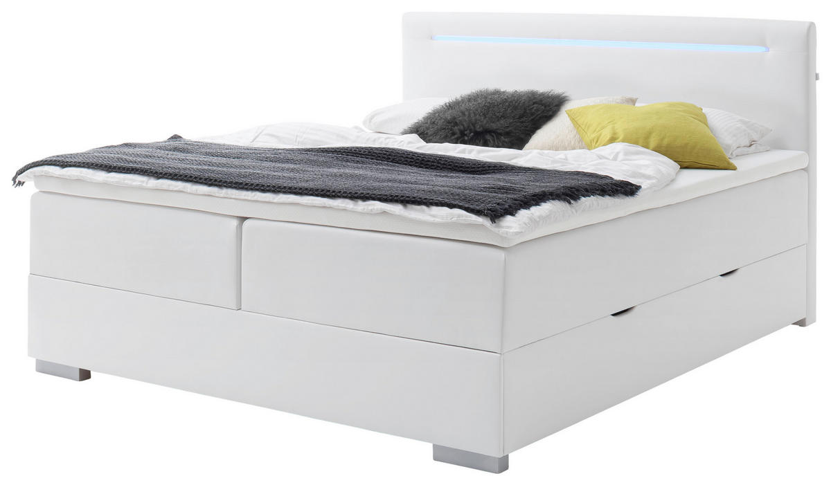 BOXBETT 180/200 cm  in Weiß  - Edelstahlfarben/Weiß, MODERN, Kunststoff/Textil (180/200cm) - Livetastic