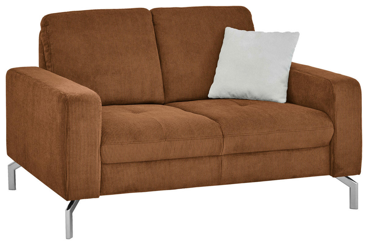 2-SITZER-SOFA  in Feincord Cognac  - Chromfarben/Cognac, Design, Textil/Metall (142/87/105cm) - Beldomo Style