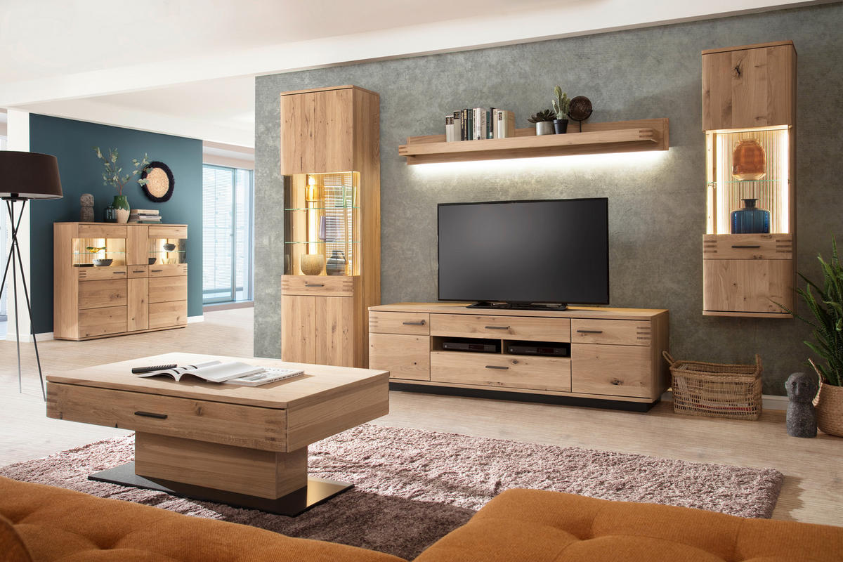 HÄNGEVITRINE  in furniert, massiv Balkeneiche Eichefarben  - Eichefarben/Anthrazit, Design, Glas/Holz (45/149/37cm) - Livetastic