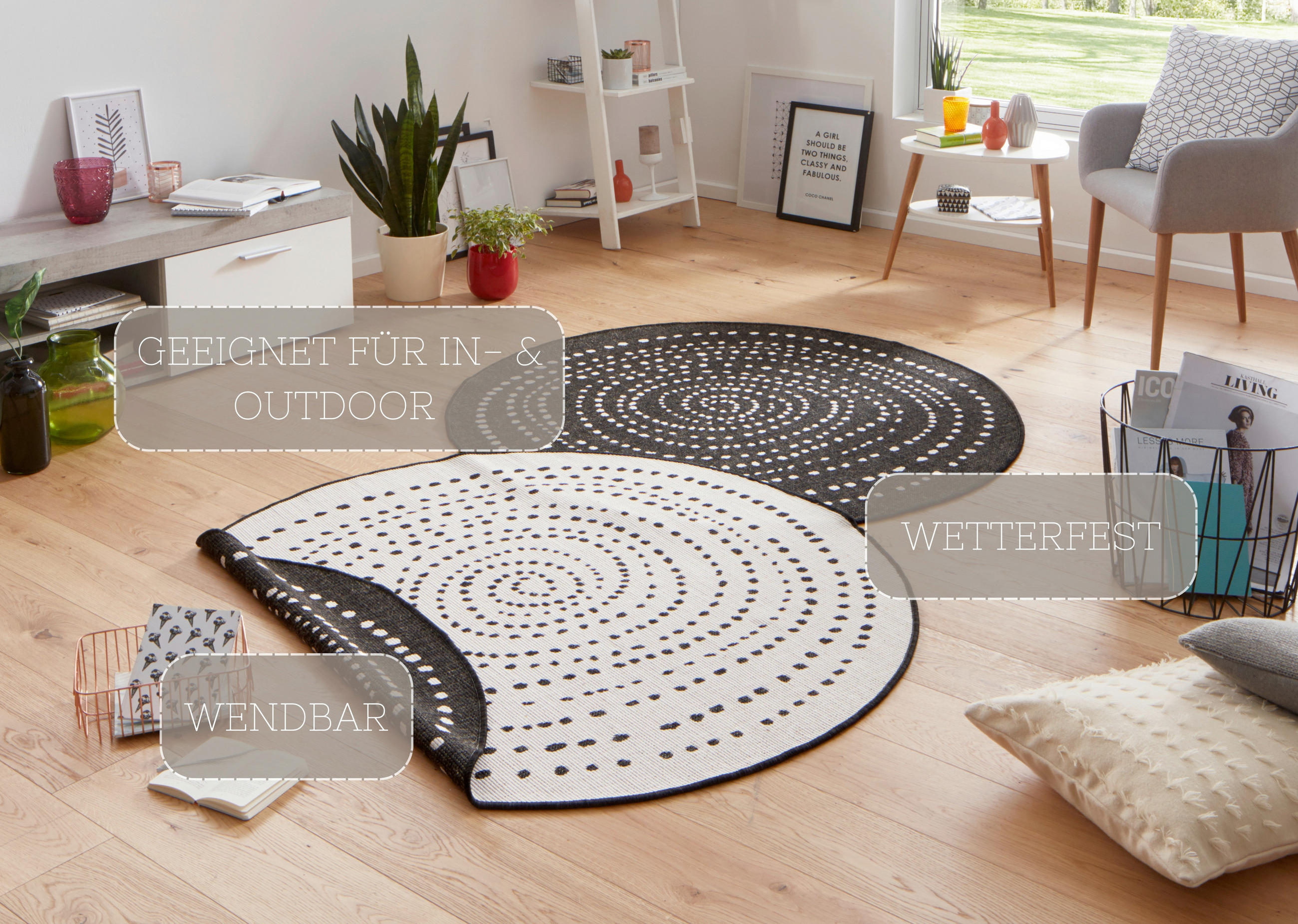 OUTDOORTEPPICH 140 cm Twin Creme, Schwarz  - Creme/Schwarz, Design, Kunststoff (140cm)