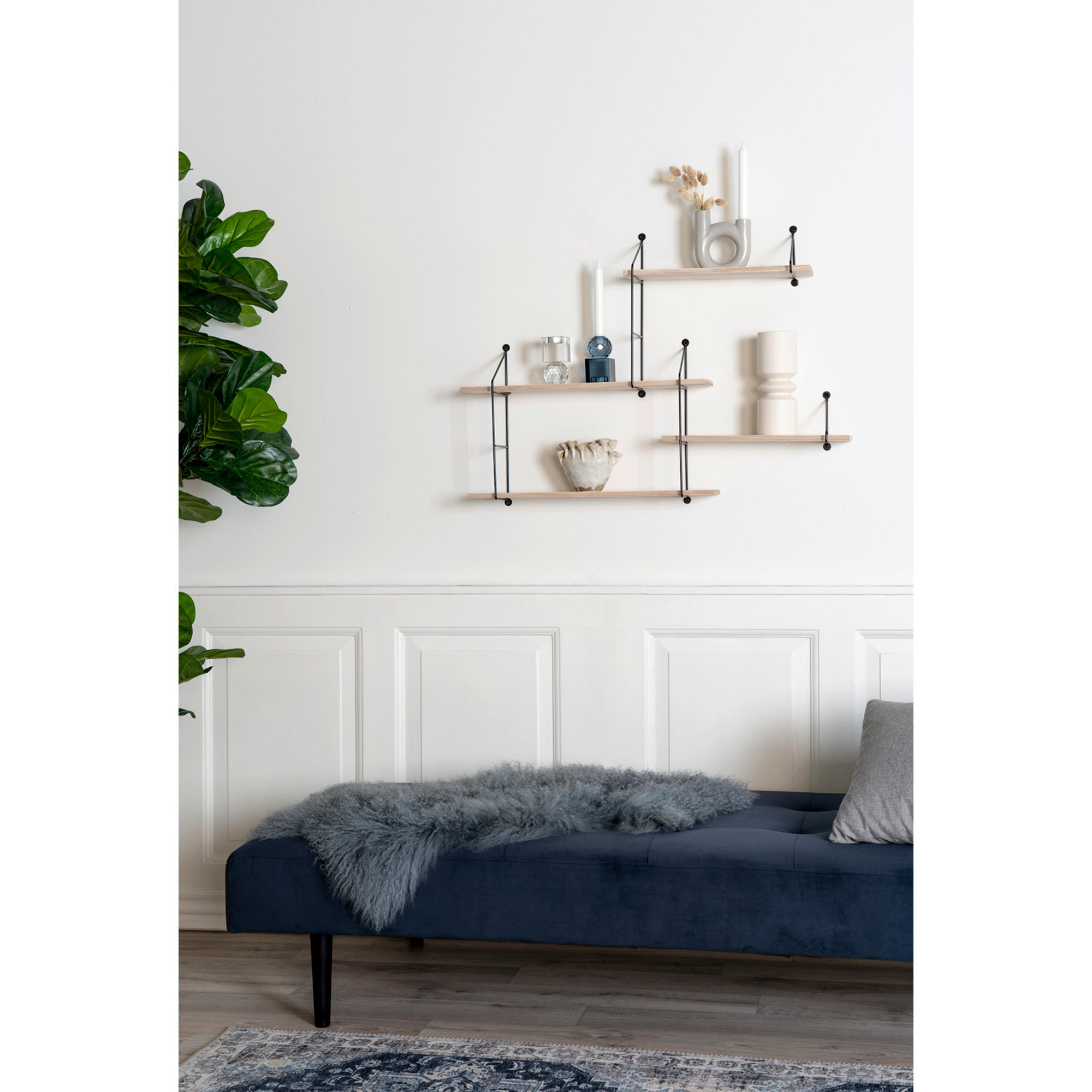 DEKORATIONSVÄGGHYLLA 99/62/17,5 cm  - svart/naturfärgad, Basics, metall/trä (99/62/17,5cm) - Ambia Home