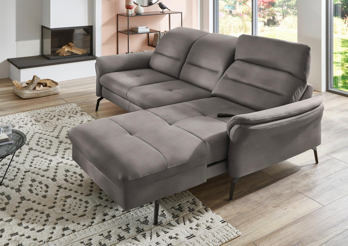 ECKSOFA in Flachgewebe Hellgrau  - Hellgrau/Schwarz, Konventionell, Textil/Metall (260/181cm) - Beldomo Speed