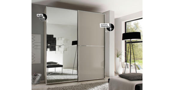 SCHWEBETÜRENSCHRANK  in Sandfarben  - Sandfarben/Chromfarben, Design, Glas/Holzwerkstoff (200/222/68cm) - Moderano