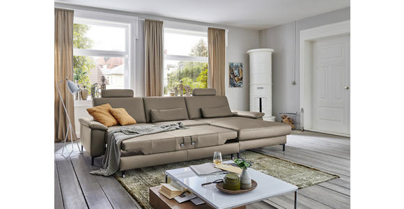 ECKSOFA in Echtleder Graubraun 334/176 cm - Graubraun/Schwarz, Design, Leder/Metall (334/176cm) - Dieter Knoll