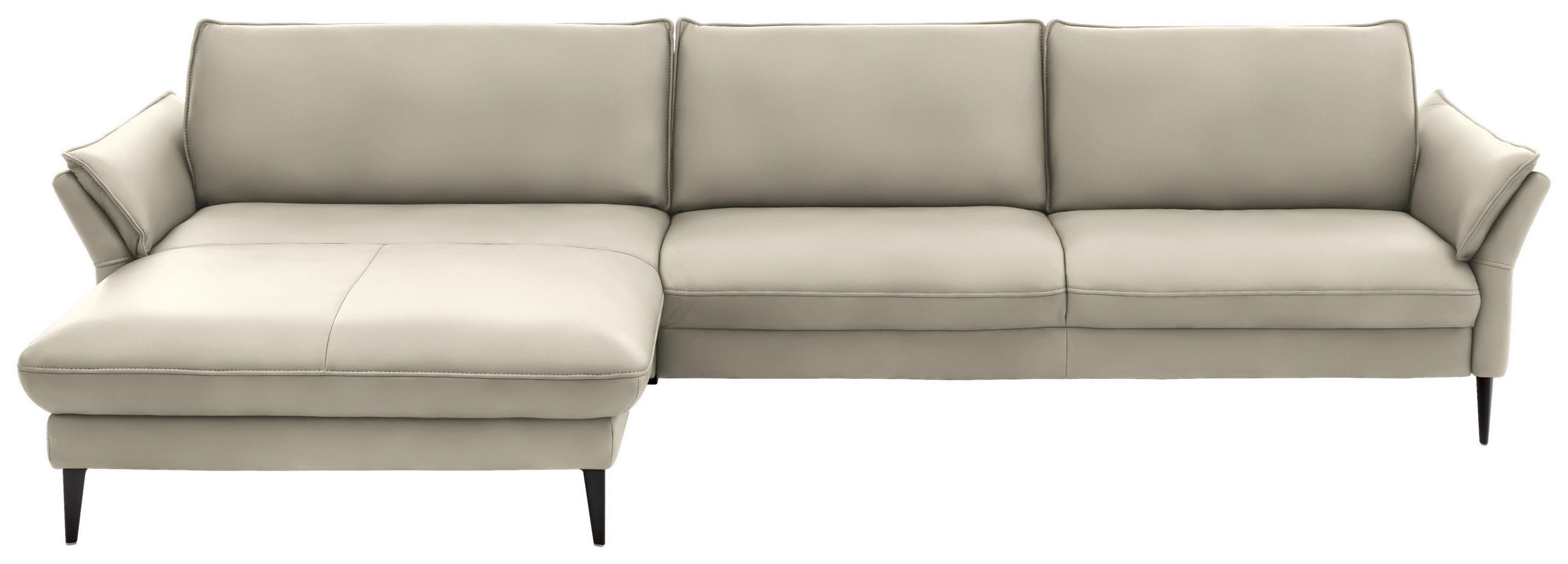 ECKSOFA Ecru Echtleder  - Ecru/Schwarz, Design, Leder/Metall (172/334cm) - Hukla