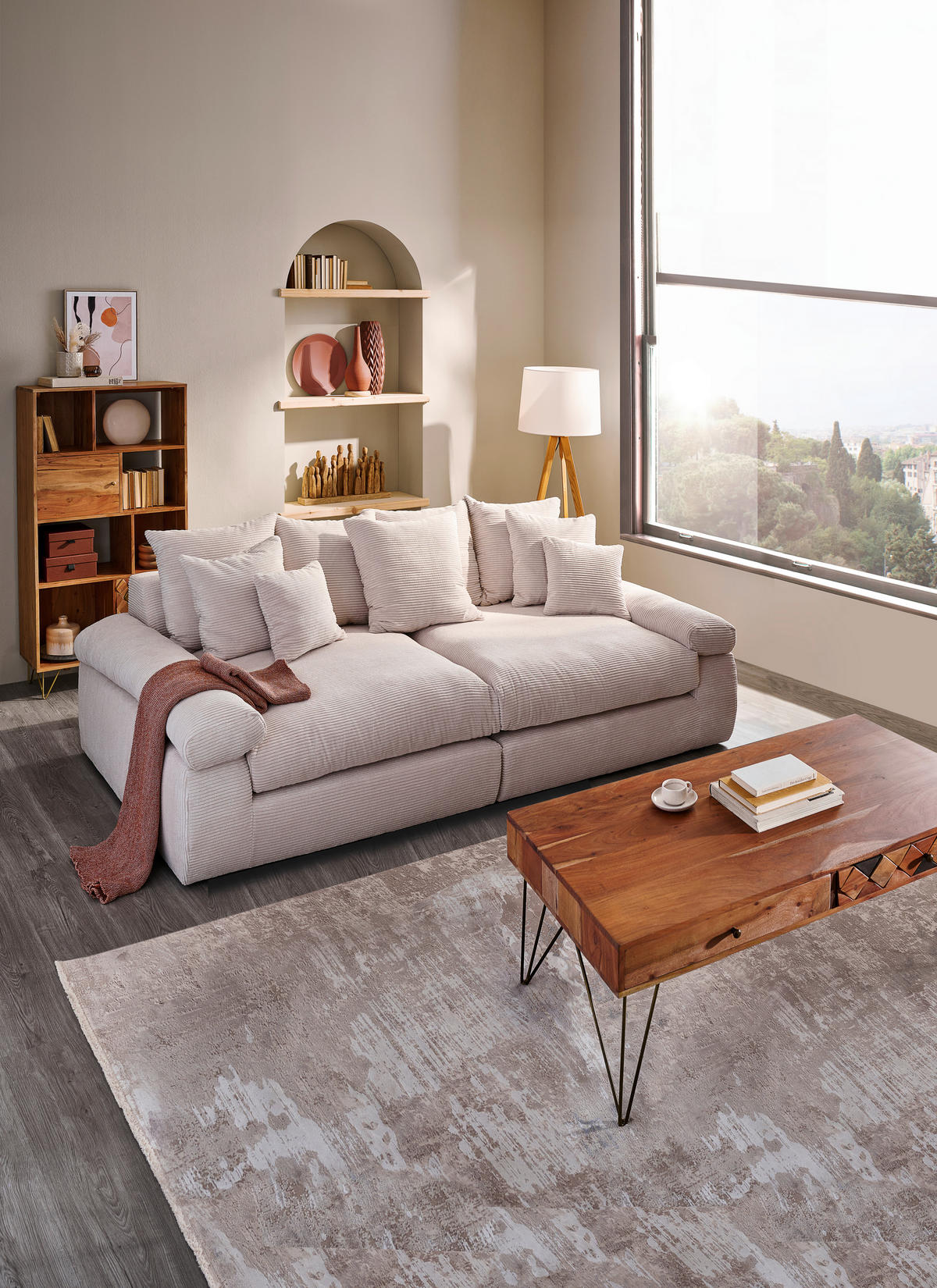 BIGSOFA Cord Naturfarben  - Schwarz/Naturfarben, Design, Kunststoff/Textil (260/90/140cm) - Ambia Home