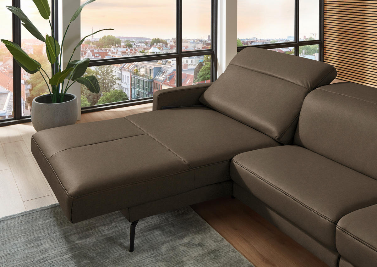 ECKSOFA  Echtleder Braun  - Schwarz/Braun, Design, Leder/Metall (179/323cm) - Dieter Knoll