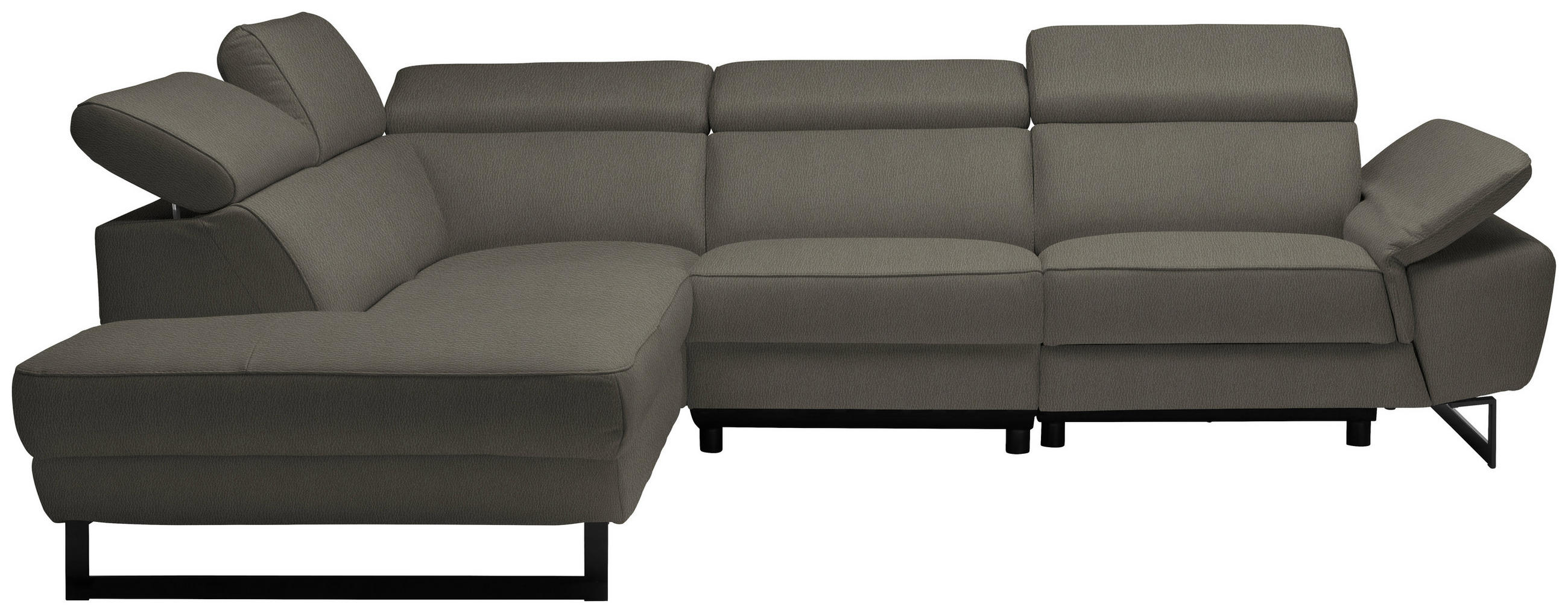 ECKSOFA Graubraun Echtleder  - Graubraun/Schwarz, Design, Leder/Metall (225/281cm) - Celina Home
