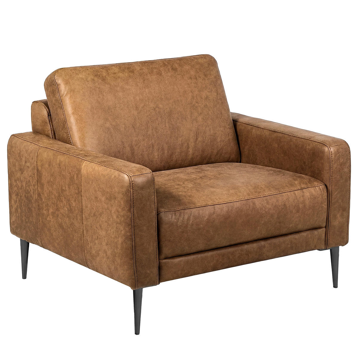 SESSEL 88/85/92 cm  in Lederlook Echtleder Cognac  - Cognac/Schwarzchrom, Design, Leder/Textil (88/85/92cm) - Livetastic