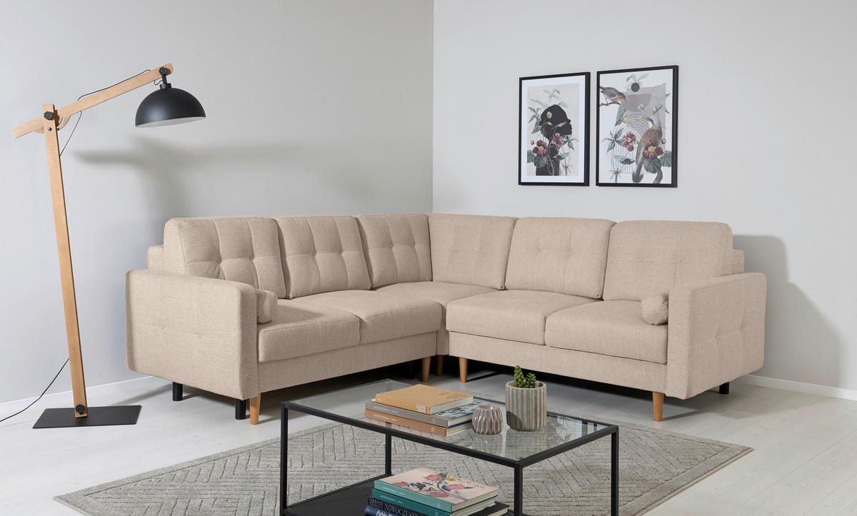 ECKSOFA in Beige  - Beige/Buchefarben, Design, Holz/Textil (242/242cm) - MID.YOU