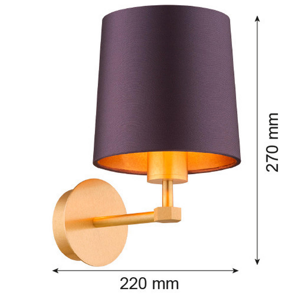 WANDLEUCHTE Princeton 27/16/22 cm   - Lila/Messingfarben, KONVENTIONELL, Textil/Metall (27/16/22cm)