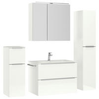 BADEZIMMER 5-teilig  in 141 cm  - Edelstahlfarben/Weiß Hochglanz, MODERN, Holzwerkstoff/Stein (141cm) - Nobilia