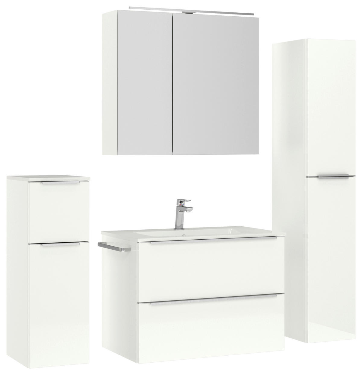 BADEZIMMER 5-teilig  in 141 cm  - Edelstahlfarben/Weiß Hochglanz, MODERN, Holzwerkstoff/Stein (141cm) - Nobilia