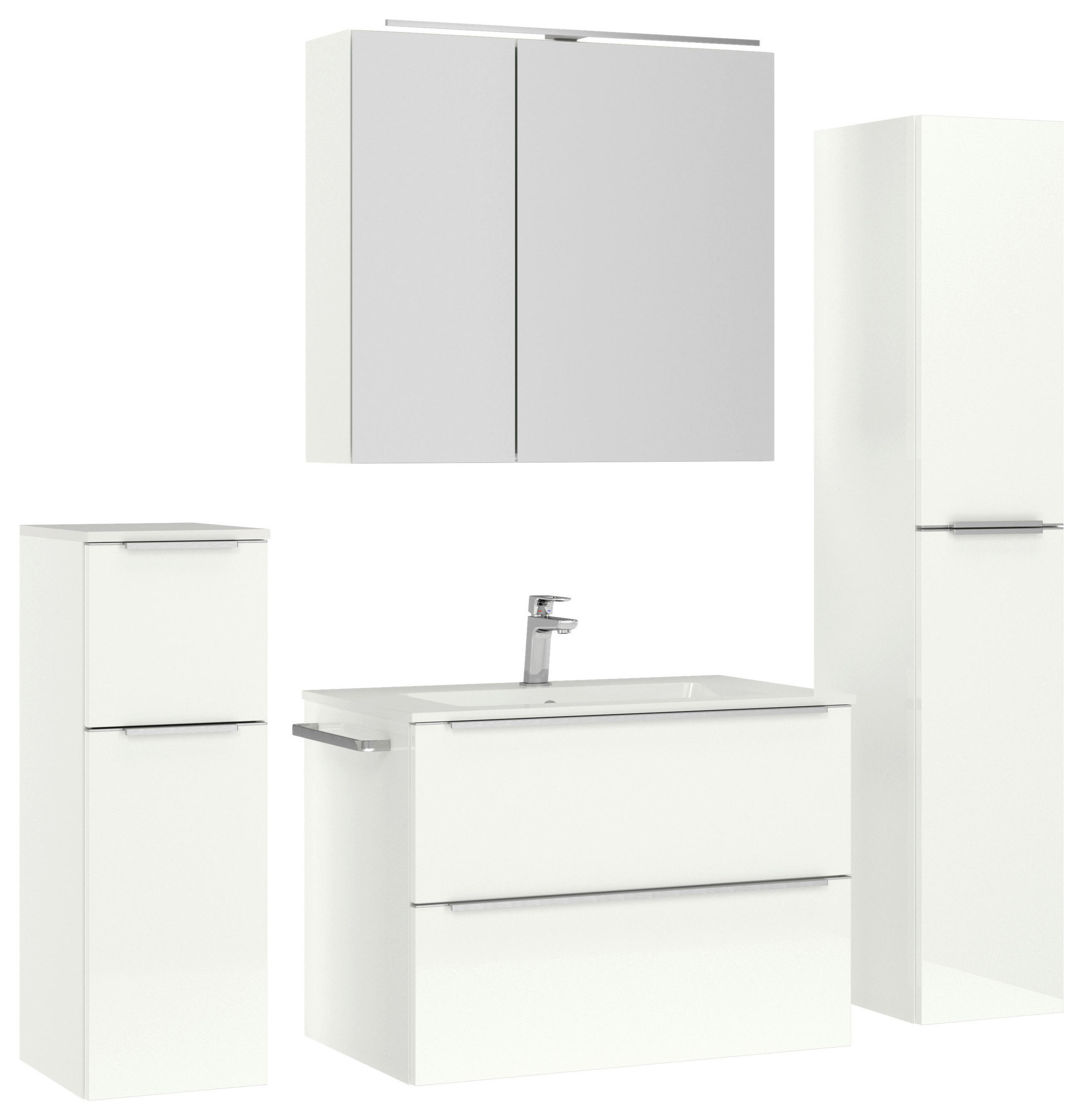 Nobilia Badezimmer Weiß, Edelstahl, Weiß Hochglanz 141 cm