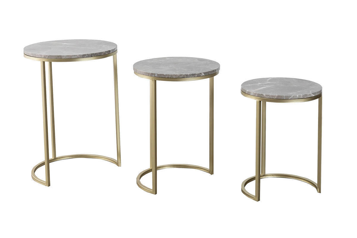SATZTISCH in Metall, Stein  - Goldfarben/Grau, Trend, Stein/Metall - Kayoom