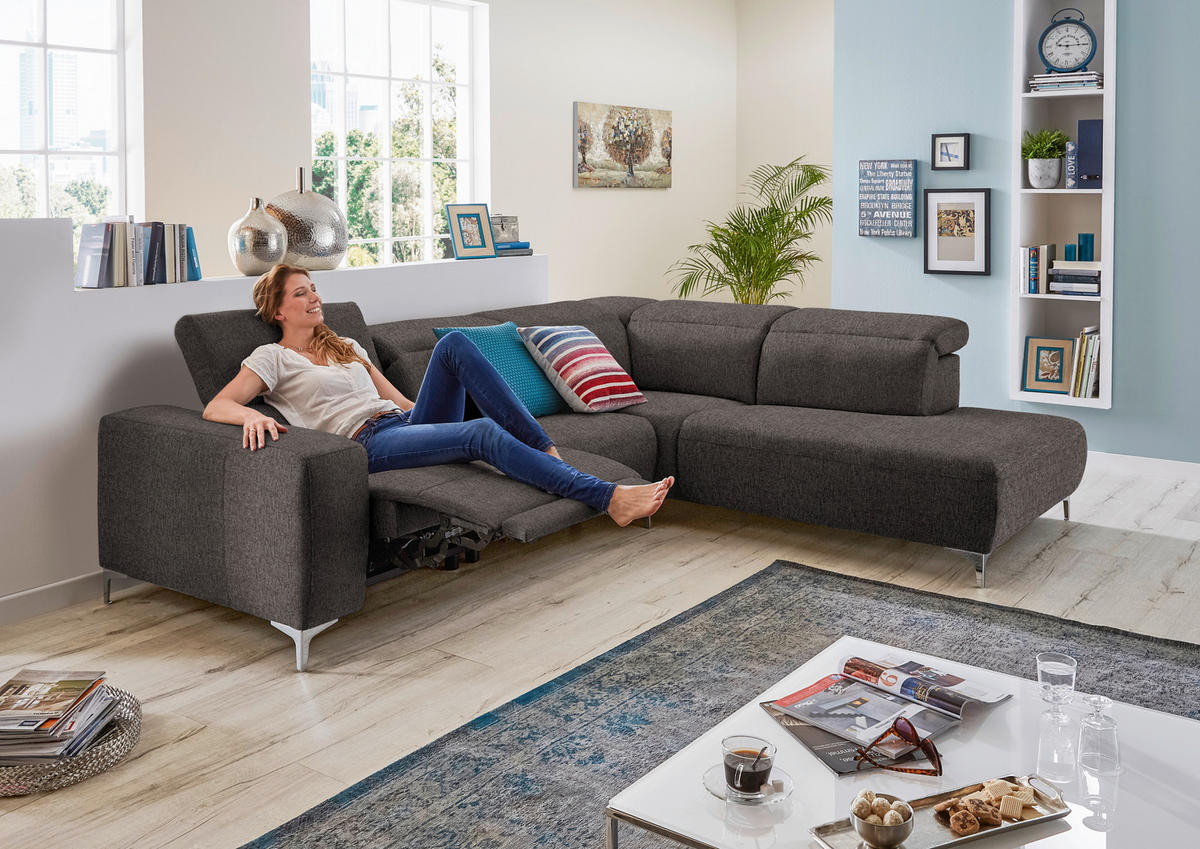 ECKSOFA Graubraun Flachgewebe  - Graubraun, Design, Textil/Metall (238/290cm) - Pure Home Lifestyle
