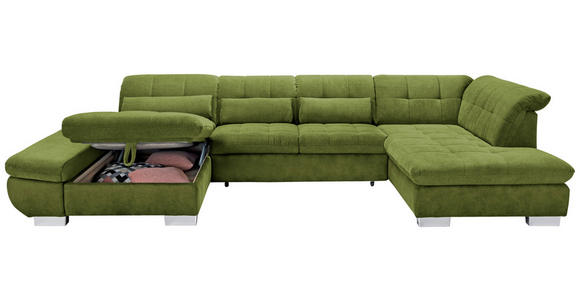 WOHNLANDSCHAFT in Mikrofaser Grün - Chromfarben/Grün, Design, Kunststoff/Textil (204/350/211cm) - Xora