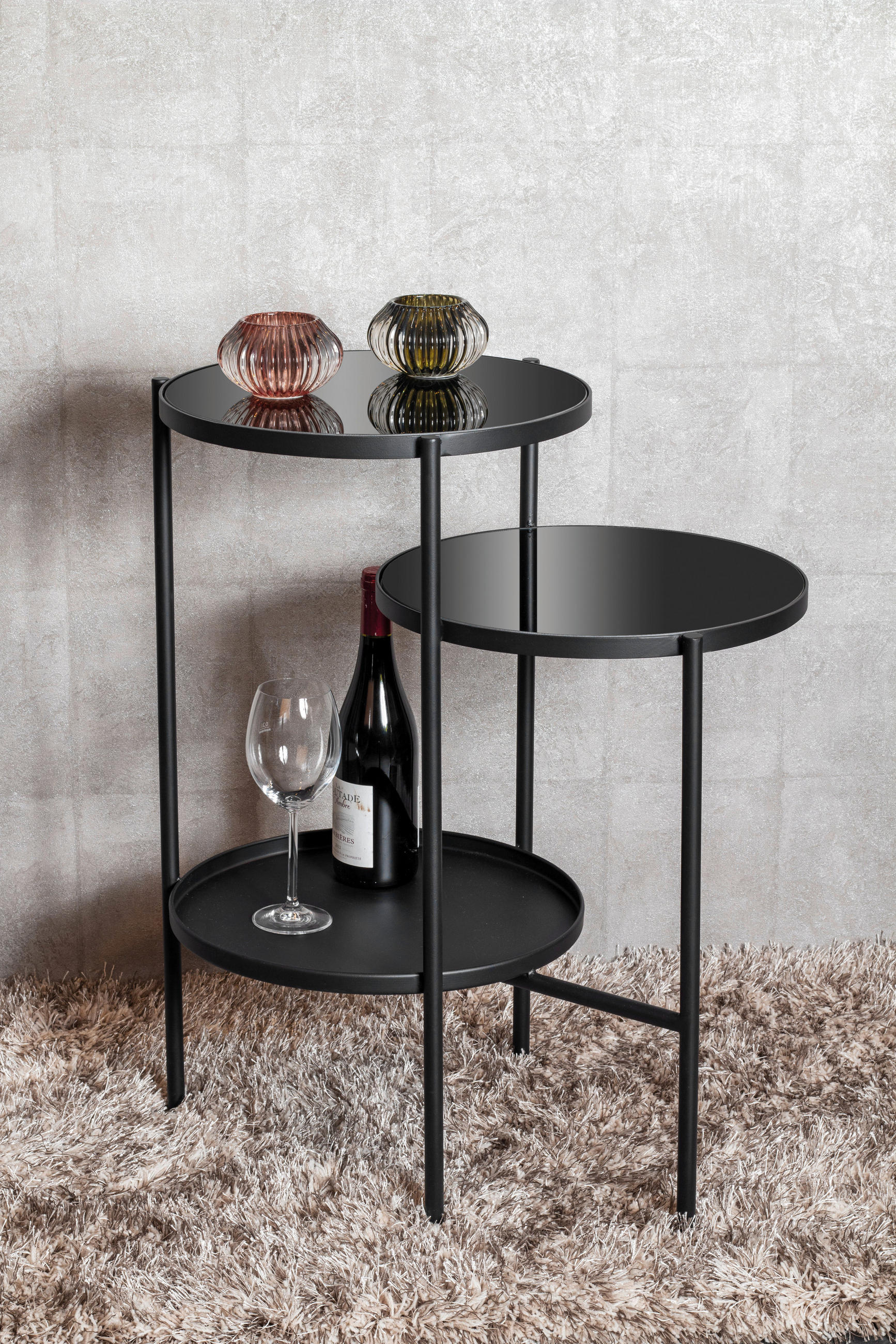 BEISTELLTISCH 56/39/71 cm Schwarz rund  - Schwarz, Design, Glas/Metall (56/39/71cm)