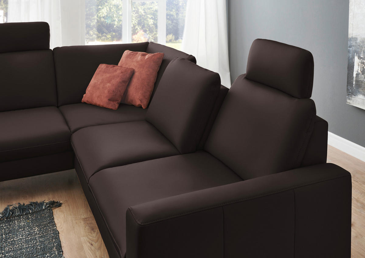 ECKSOFA Echtleder Dunkelbraun  - Dunkelbraun/Schwarz, Design, Leder/Metall (194/250cm) - Beldomo Premium