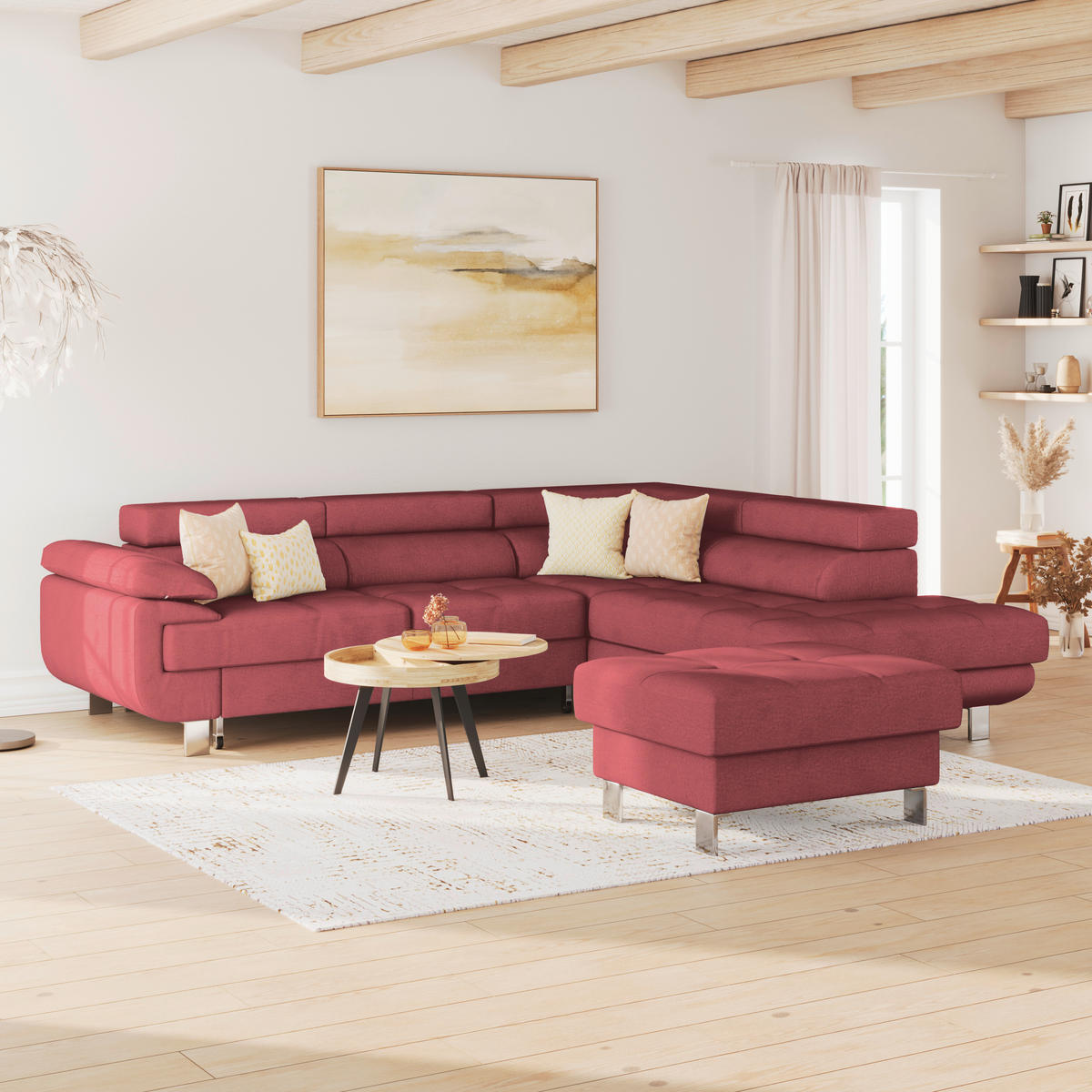 HÖRNSOFFA i dräll röd  - röd, Modern, metall/textil (270/230cm) - MID.YOU