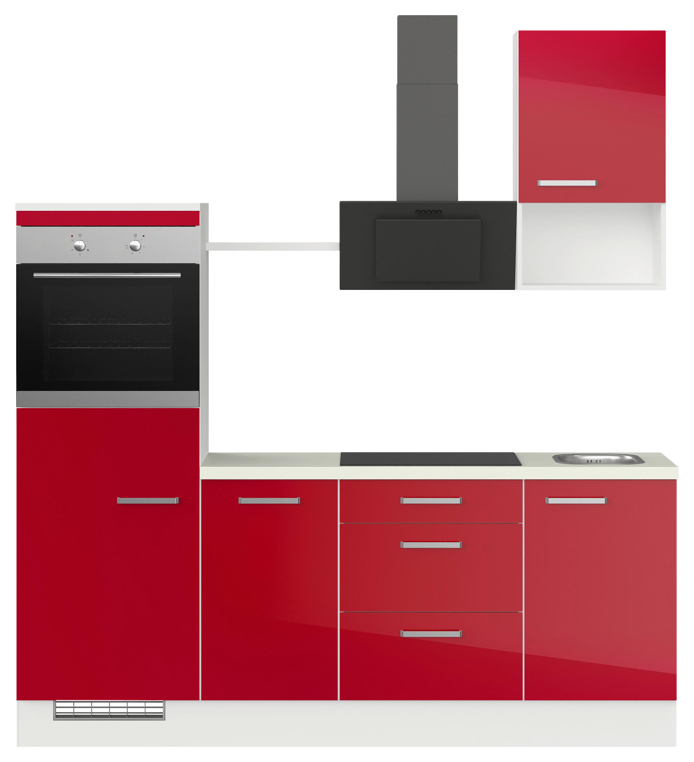 KÜCHENLEERBLOCK 215 cm   in Rot  - Weiss/Edelstahlfarben, Design, Holzwerkstoff/Metall (215cm) - Impuls