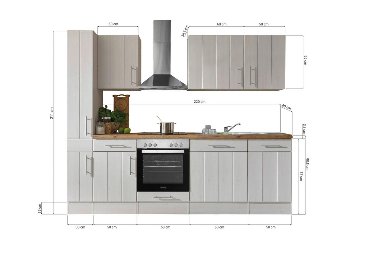 KÜCHENLEERBLOCK   in Weiß, Lärchefarben  - Edelstahlfarben/Lärchefarben, Basics, Holzwerkstoff/Metall - Respekta