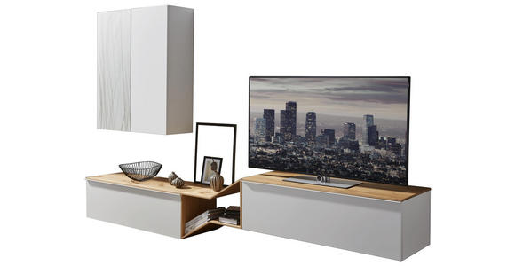 WOHNWAND in Grau, Weiß, Eichefarben - Eichefarben/Weiß, Design, Glas/Holz (300/187/47cm) - Dieter Knoll