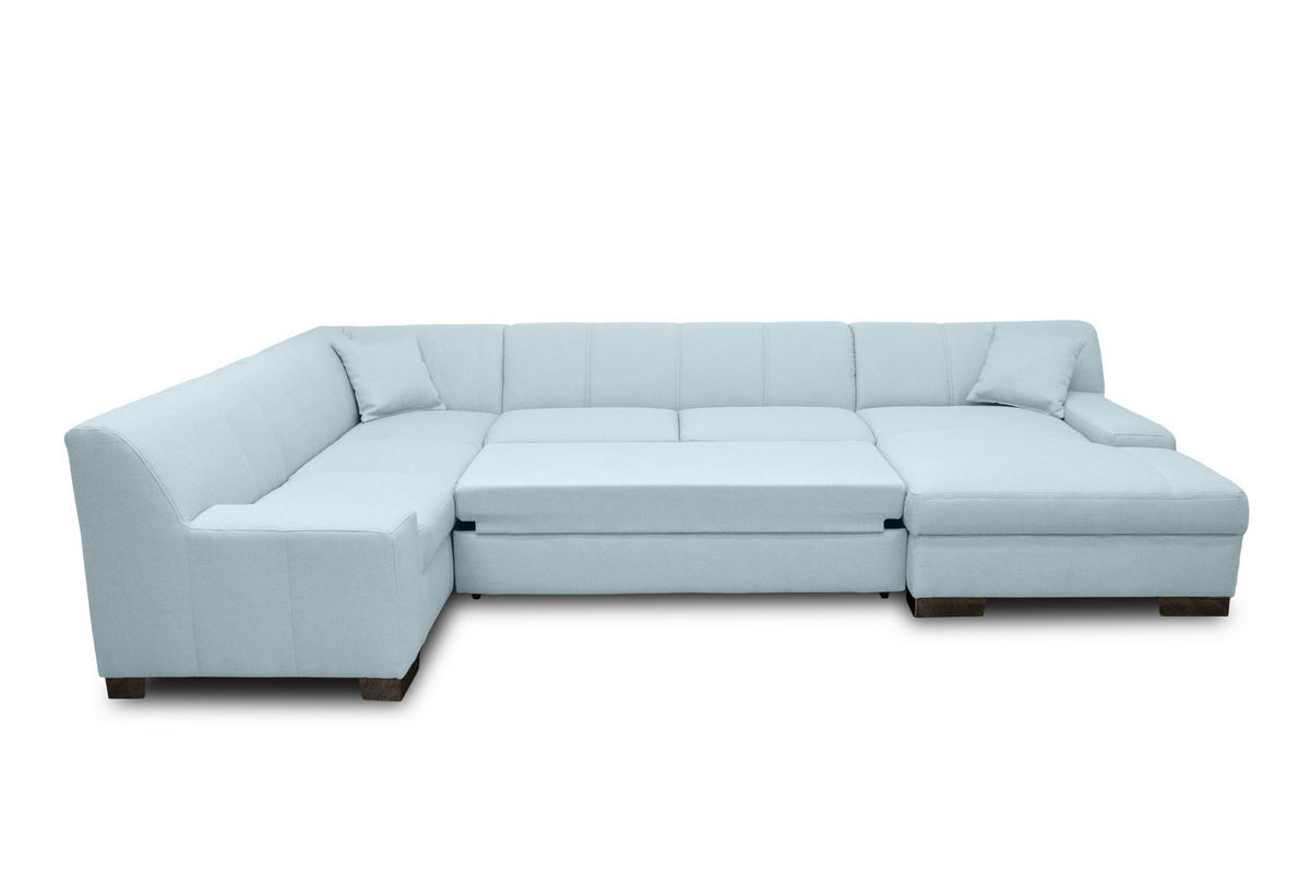 WOHNLANDSCHAFT Pastellblau Webstoff  - Wengefarben/Pastellblau, Design, Holz/Textil (212/328/153cm) - MID.YOU