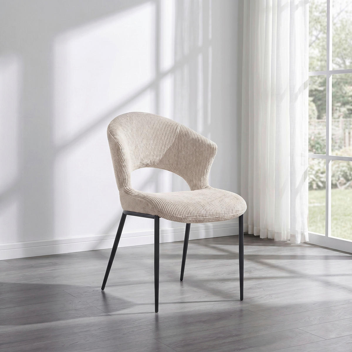 STUHL   Webstoff  Beige  - Beige/Schwarz, Design, Textil/Metall (56,5/83,5/63,5cm) - Stylife