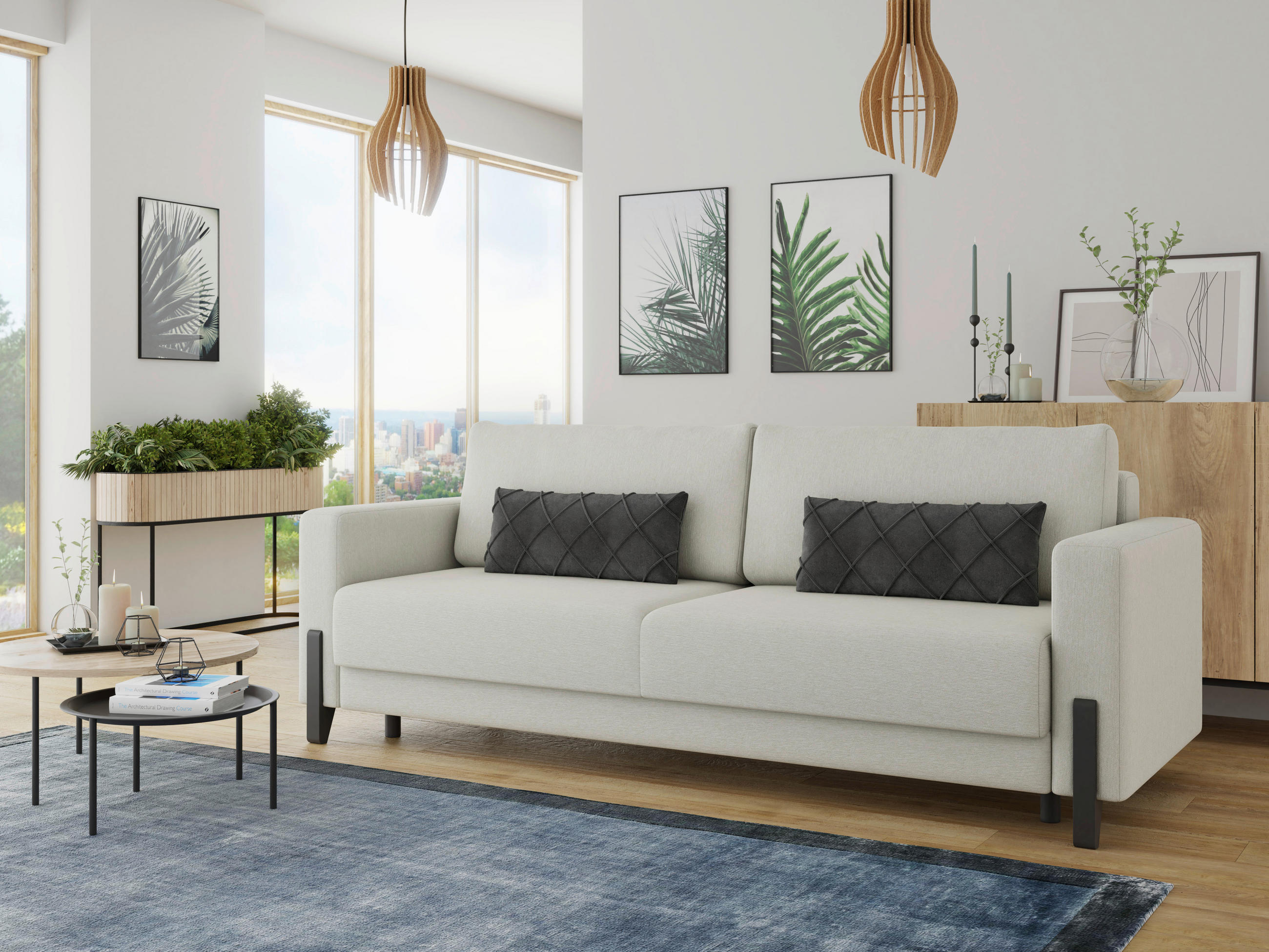 SCHLAFSOFA Webstoff Grau, Weiß  - Schwarz/Weiß, Design, Holz/Textil (234/90/95cm) - Livetastic