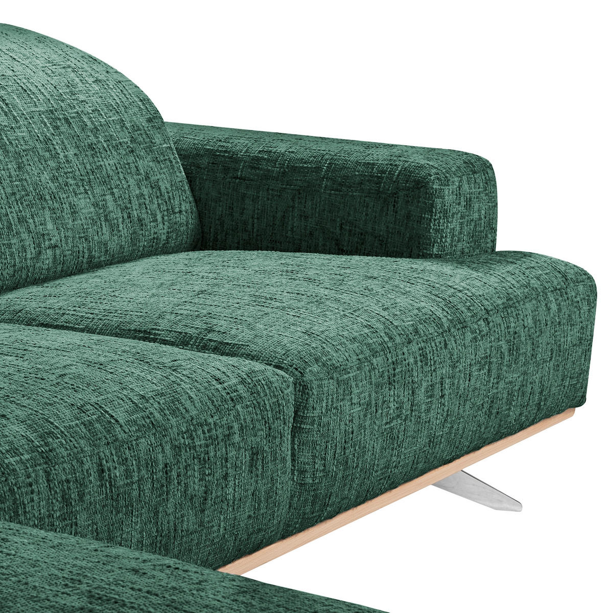 ECKSOFA PORTLAND Grün Struktur Kopfteilverstellung  - Chromfarben/Naturfarben, Design, Holz/Textil (187/295cm) - Livetastic