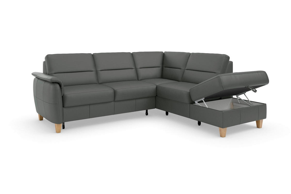 ECKSOFA PALMERA E in Echtleder Anthrazit  236/212 cm  - Eichefarben/Anthrazit, Basics, Leder/Holz (236/212cm) - Sit & More