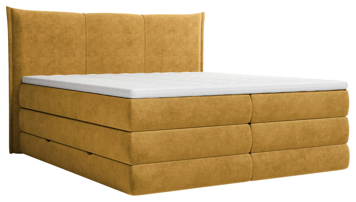 BOXSPRINGBETT 140/200 cm  Currygelb  - Currygelb/Schwarz, Modern, Holz/Holzwerkstoff (140/200cm) - MID.YOU