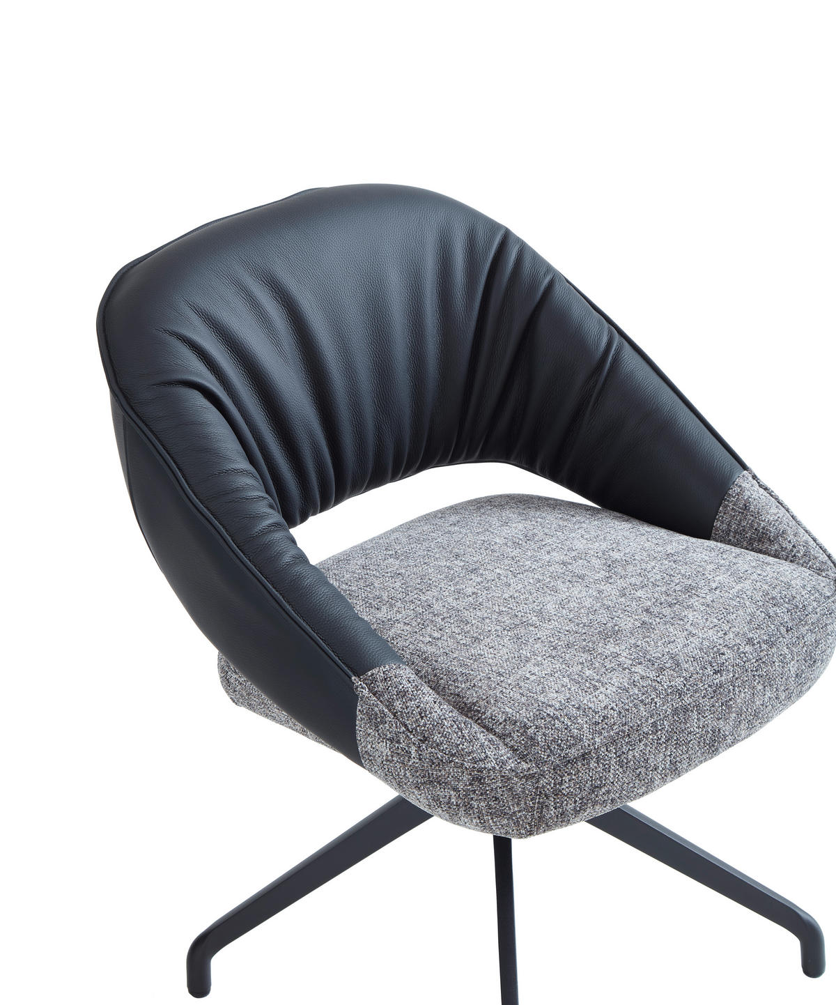 ARMLEHNSTUHL  Sitzfläche 360° drehbar, automatische Rückholfunktion Leinenoptik Echtleder  Grau, Schwarz  - Schwarz/Grau, Design, Leder/Textil (60/81/63.5cm) - Dieter Knoll
