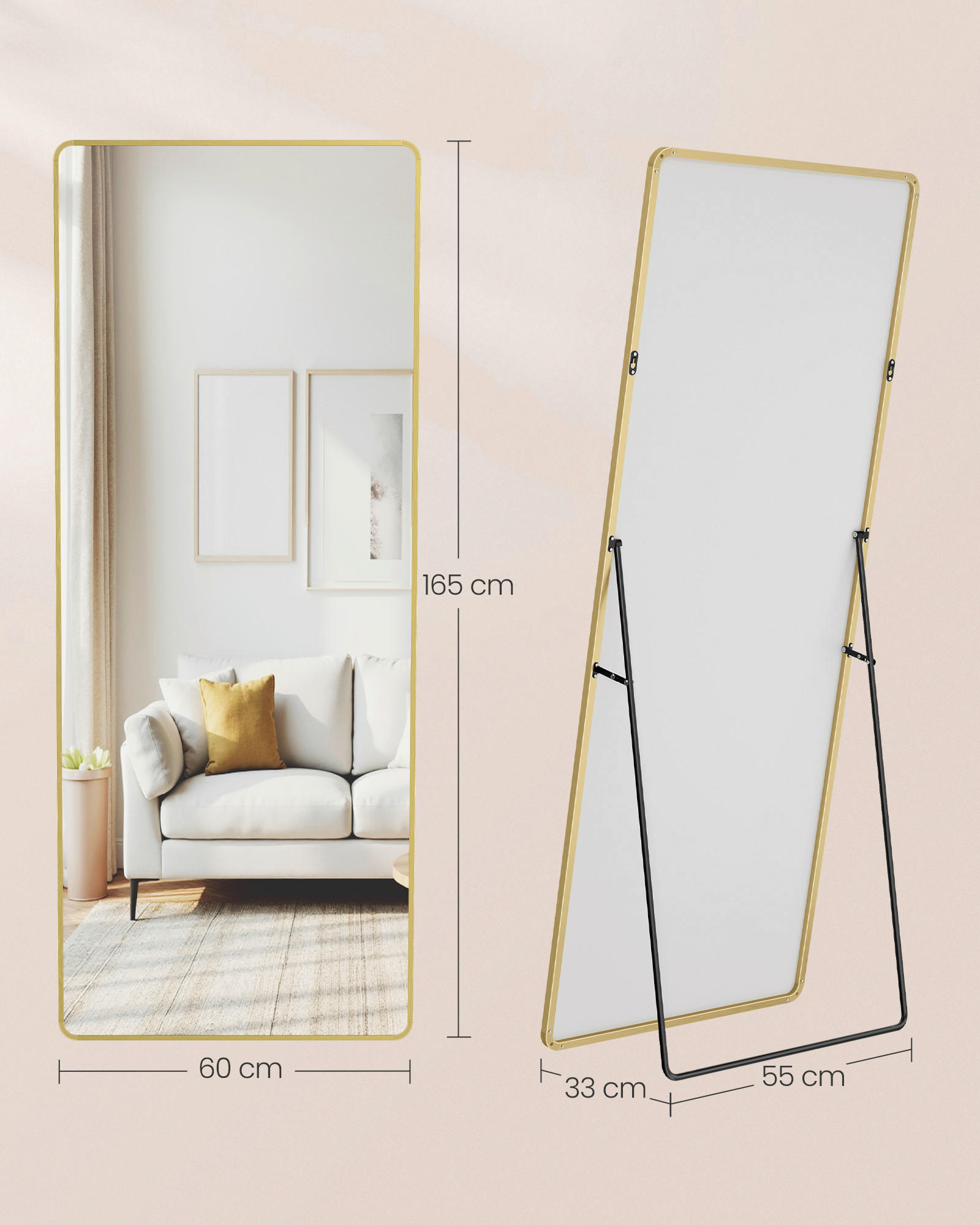 STANDSPIEGEL 60/165/33 cm  - Goldfarben, Trend, Glas/Metall (60/165/33cm) - Boxxx