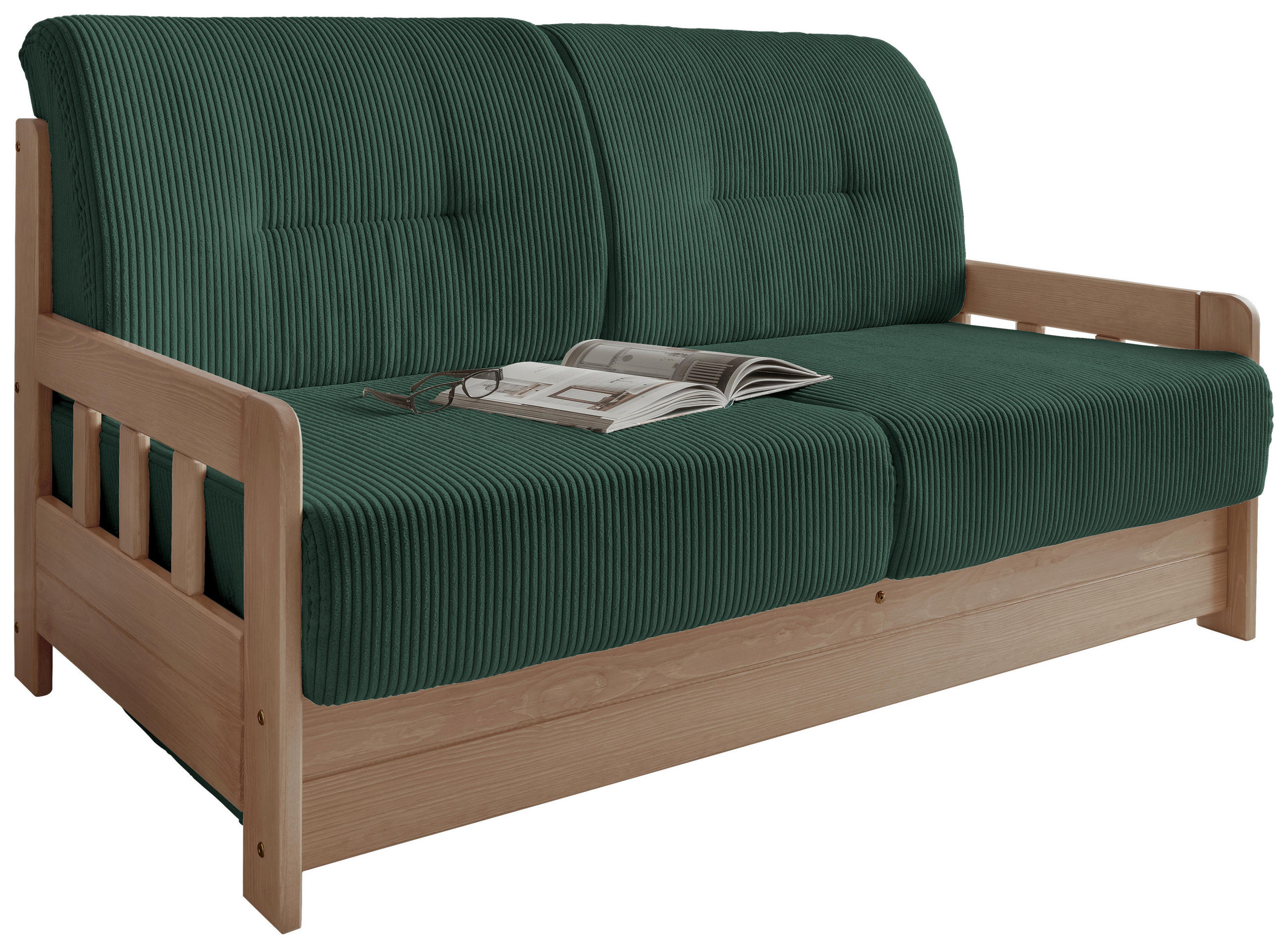 SCHLAFSOFA Cord Dunkelgrün, Naturfarben  - Dunkelgrün/Naturfarben, MODERN, Textil (154/88/90cm) - Livetastic