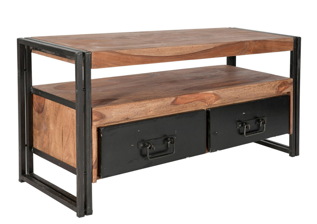 LOWBOARD  112/55/40 cm 2 Schublade(n) Typenauswahl, Beimöbel erhältlich, stehend  - Schwarz/Naturfarben, Design, Holz/Metall (112/55/40cm) - MID.YOU