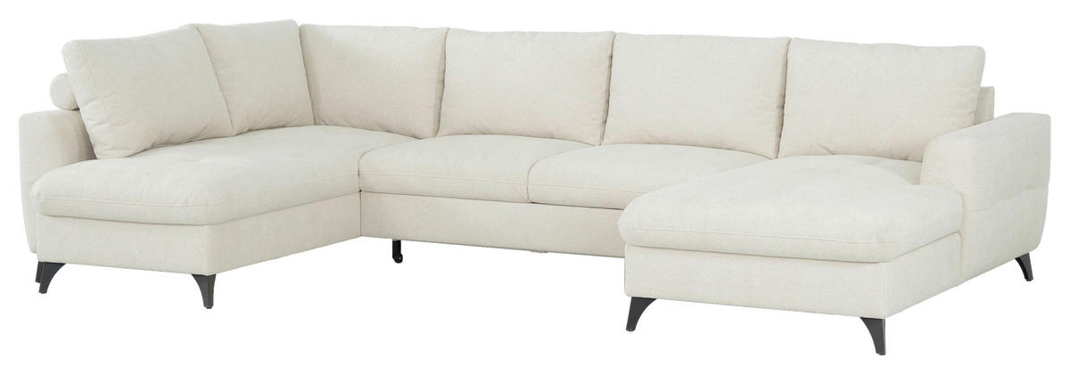 WOHNLANDSCHAFT Beige Chenille  - Beige/Schwarz, KONVENTIONELL, Textil/Metall (188/340/160cm) - Xora