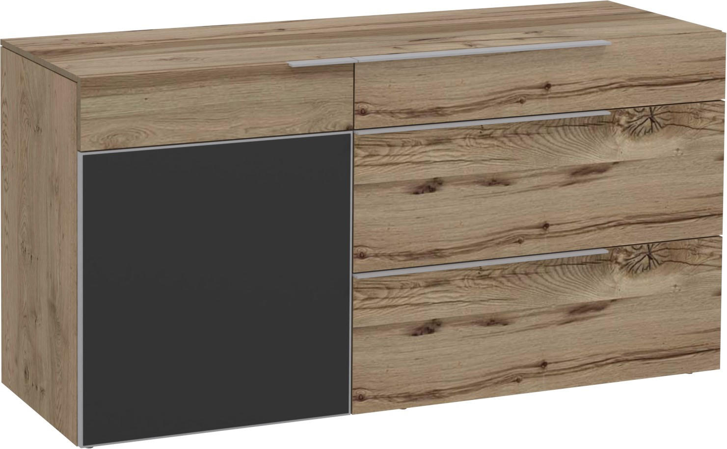Voglauer ŠIROKÁ KOMODA, staré drevo, dub, antracitová, farba duba, 160/82/51,6 cm