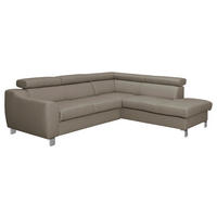 ECKSOFA in Lederlook Echtleder Taupe  - Taupe/Chromfarben, Design, Leder/Textil (245/208cm) - Livetastic