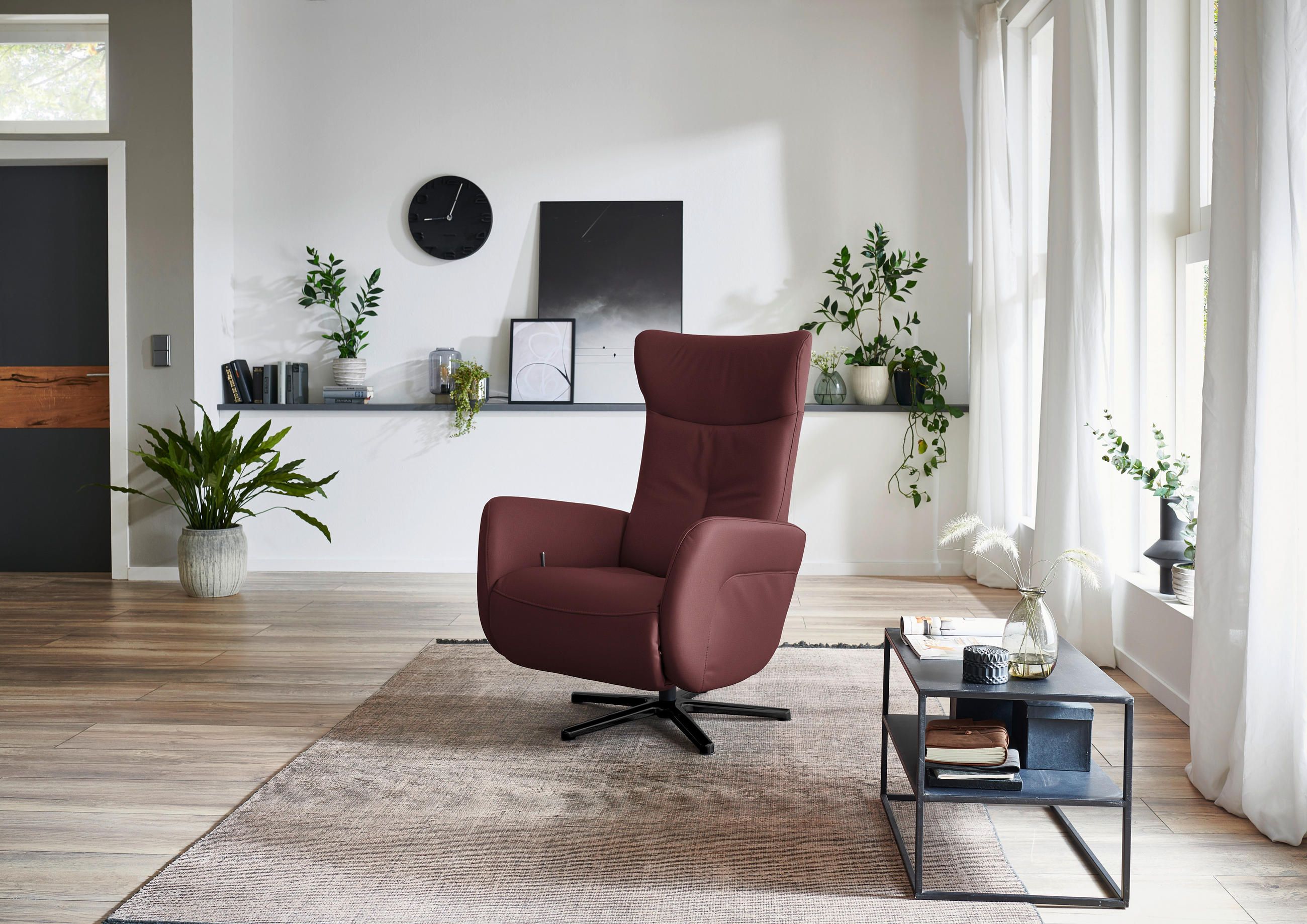RELAXSESSEL in Leder Beere  - Beere/Schwarz, Design, Leder/Metall (76/112/83cm) - Beldomo Speed