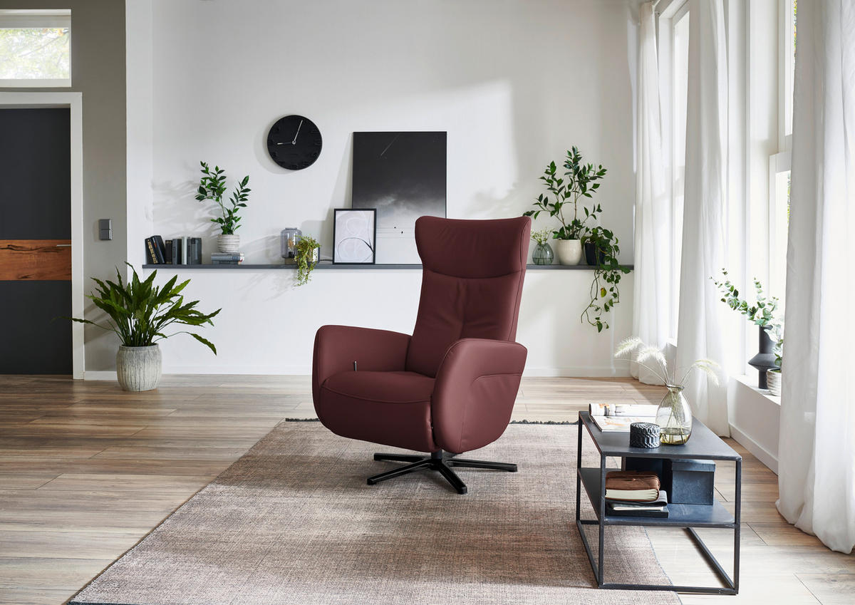 RELAXSESSEL in Leder Beere  - Beere/Schwarz, Design, Leder/Metall (76/112/83cm) - Beldomo Speed