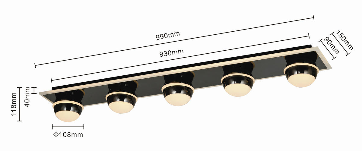 LED-DECKENLEUCHTE Biarritz 40/40/14 cm  - Schwarzchrom, Design, Kunststoff/Metall (40/40/14cm)