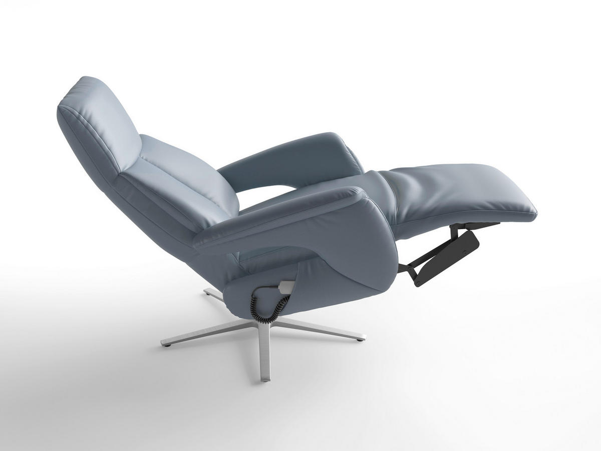 RELAXSESSEL TV LAZY E XS1 Echtleder Kopfteilverstellung, Rücken echt    - Graublau/Silberfarben, Basics, Leder/Metall (75/110/85cm) - Sit & More