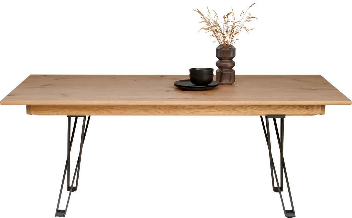 ESSTISCH 200/100/77 cm Echtholz  Holz, Metall in verschiedenen Größen erhältlich rechteckig Wildeiche  - Wildeiche/Schwarz, Design, Holz/Metall (200/100/77cm) - Voglauer