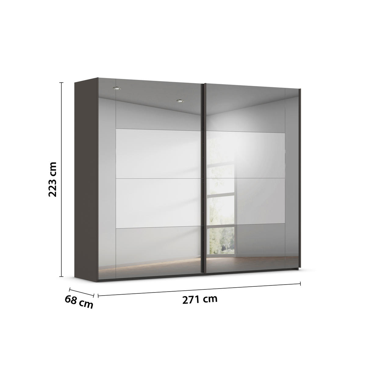 SCHWEBETÜRENSCHRANK in Graphitfarben  - Graphitfarben, Design, Glas/Holzwerkstoff (271/223/68cm) - Xora