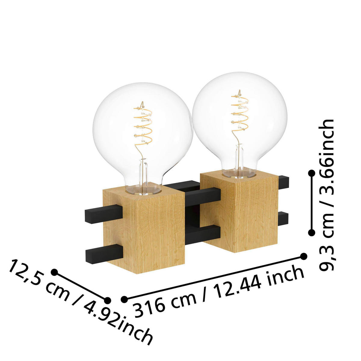 WANDLEUCHTE 31,5/12,5/9,3 cm   - Schwarz/Braun, Natur, Holz/Metall (31,5/12,5/9,3cm) - Eglo