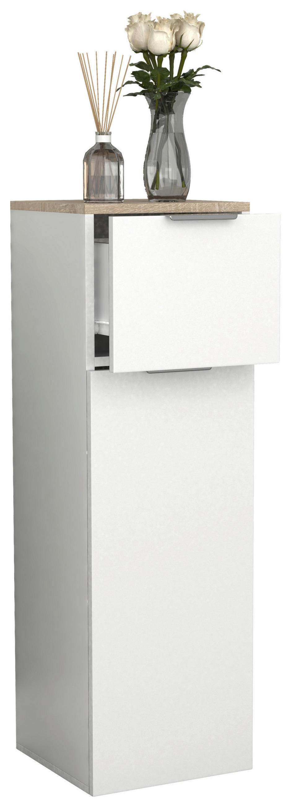 HIGHBOARD  30/95/30 cm 1 Schublade(n)  - Weiss/Silberfarben, Modern, Holzwerkstoff/Metall (30/95/30cm) - MID.YOU