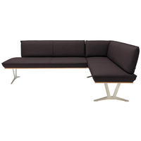 ECKBANK in Holz, Metall, Leder Dunkelbraun  - Edelstahlfarben/Dunkelbraun, Design, Leder/Holz (237/162cm) - Ambiente
